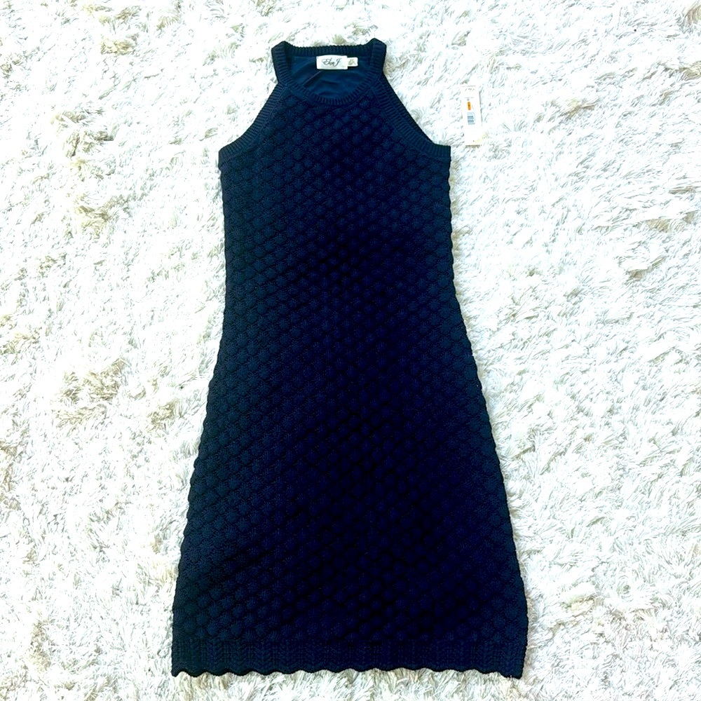 NWT Crochet Sweater Navy Blue MIDI Dress Eliza J Large